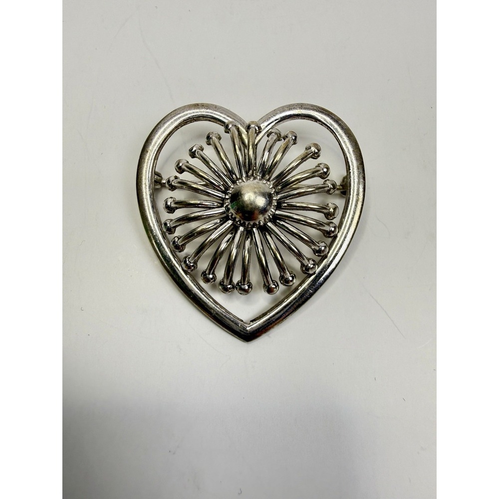 WRE W E Richards Heart Pure 925 Sterling Silver Pin Brooch VINTAGE